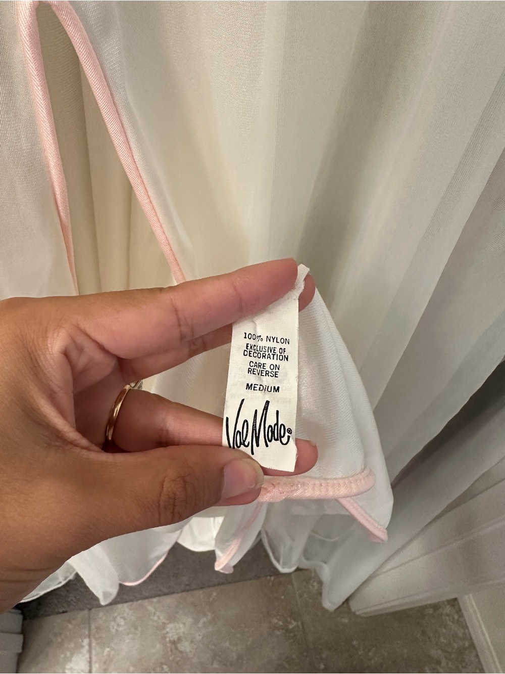 Sheer Ivory Chemise with Pink Trim Tie Front - Picture 3 of 3